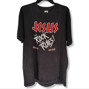 Vintage Jesus T Shirt Mens XL Black Short Sleeve 1989 Kerusso Single Stitch Tee